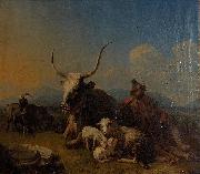 Shepherd with animals in the countryside, Eugne Joseph Verboeckhoven